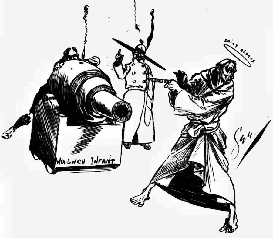 1897 10 30 Woolwich Arsenal 9 0 SA FAC2q Morning Leader cartoon