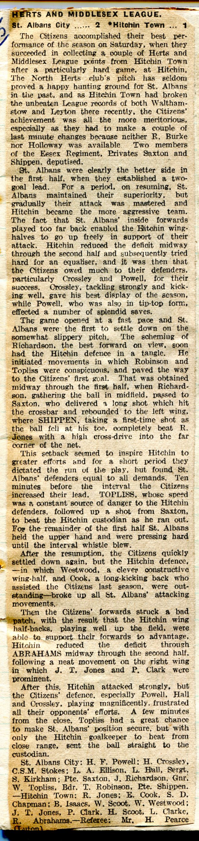 12 Hitchin Town 1 2 SAC 5 Dec 1942