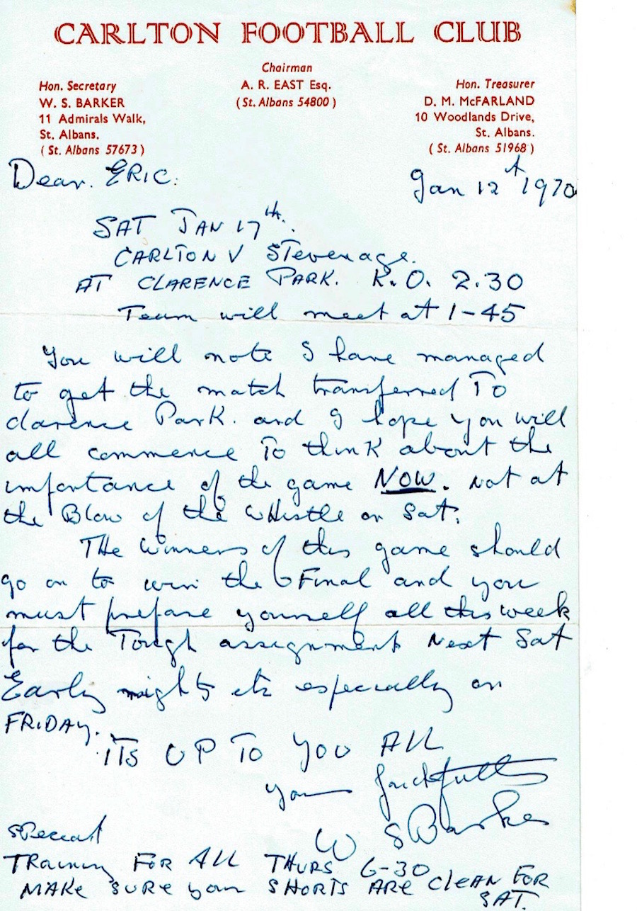 Carlton letter Jan 1970 Eric Carvill