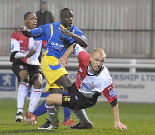 Lamine Sagna scores at Woking 10 11 2009 copy