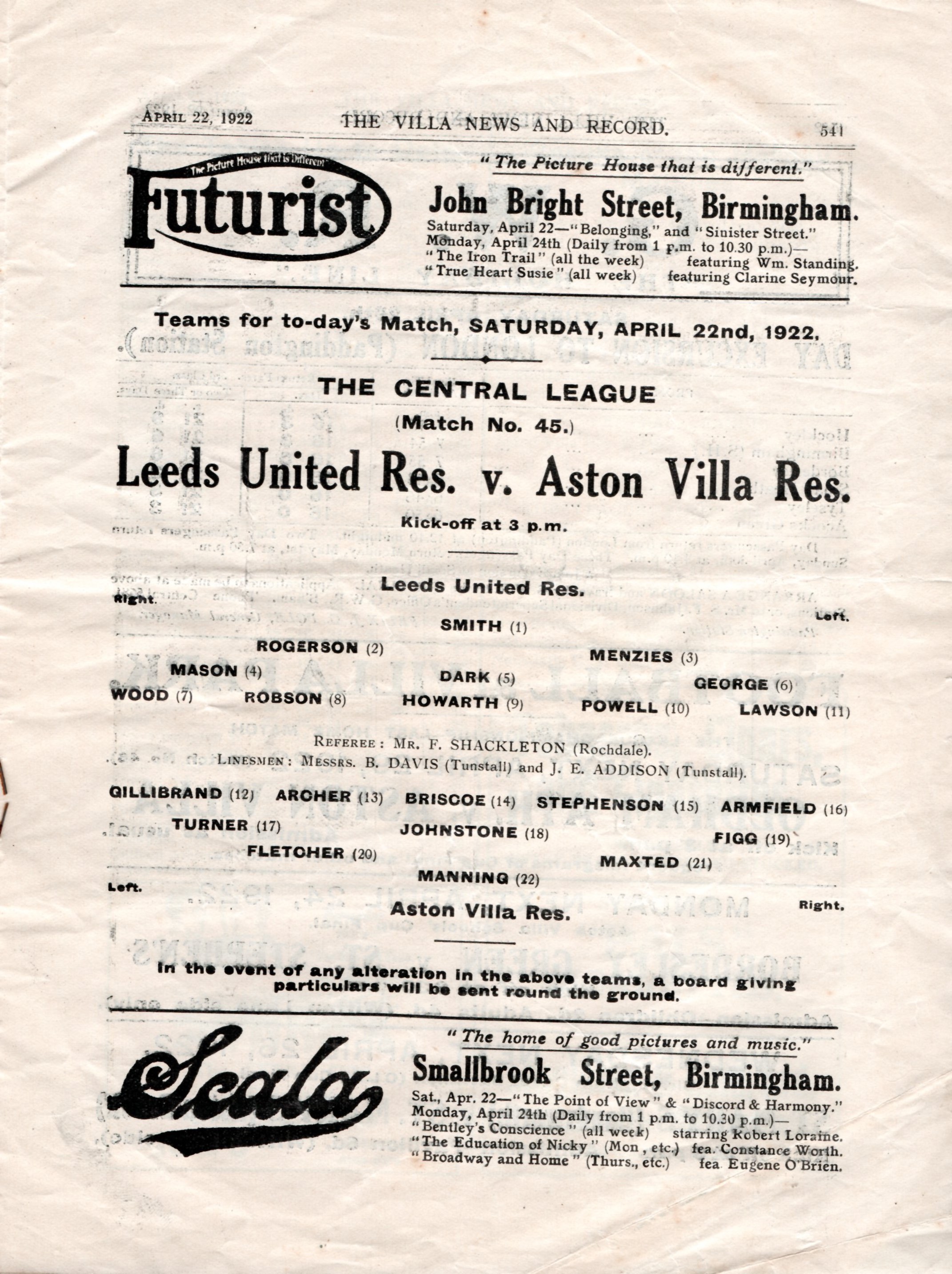leeds uited v aston villa 1922