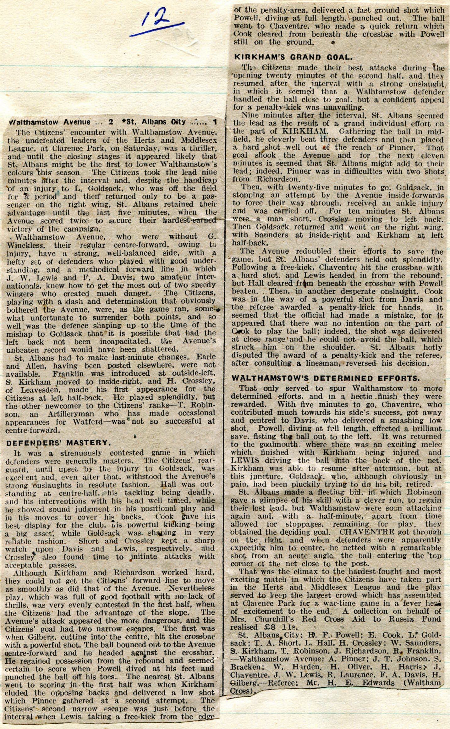 12 SAC 1 2 Walthamstow Avenue 22 Nov 1941