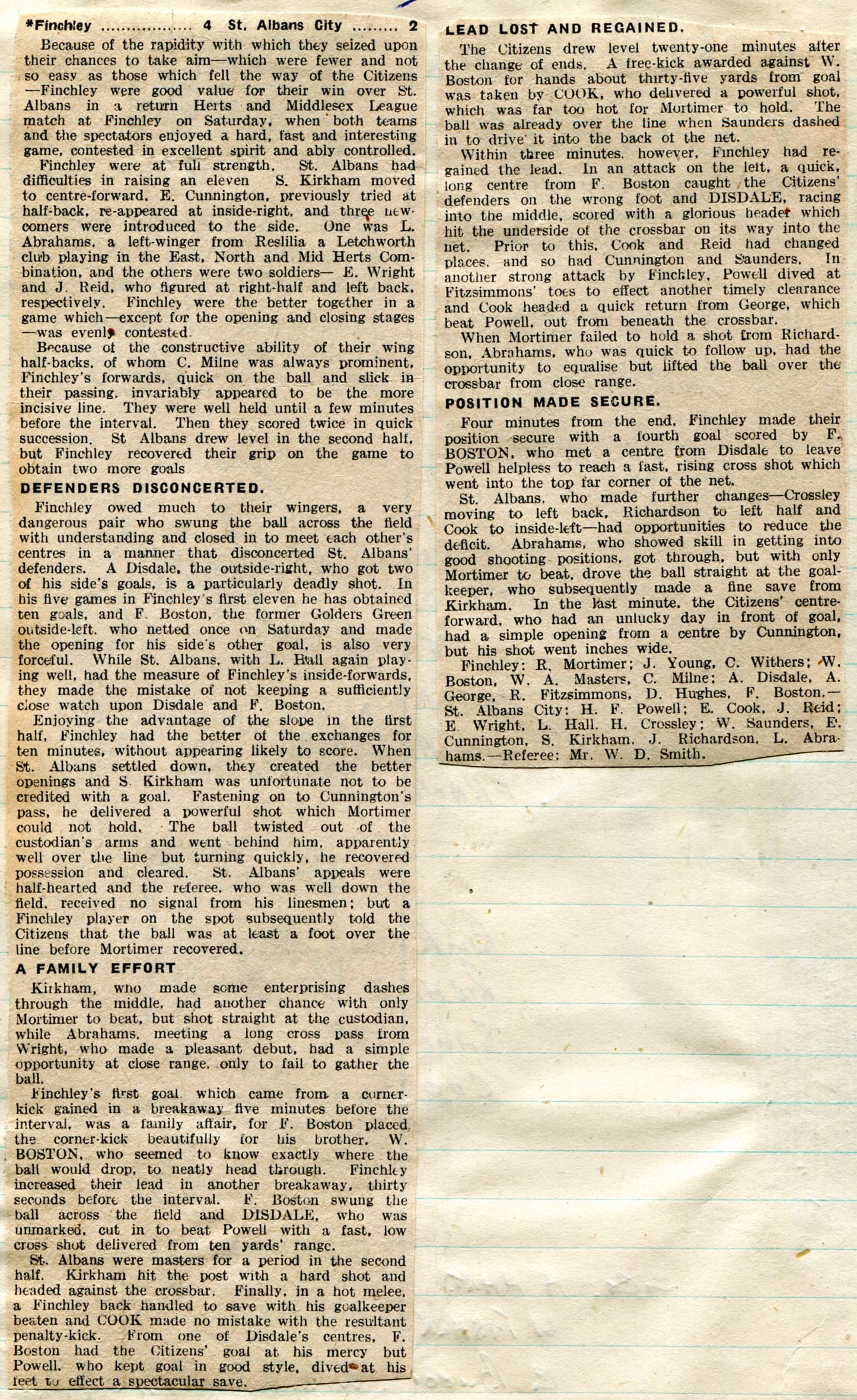 13 Finchley 4 2 SAC 29 Nov 1941