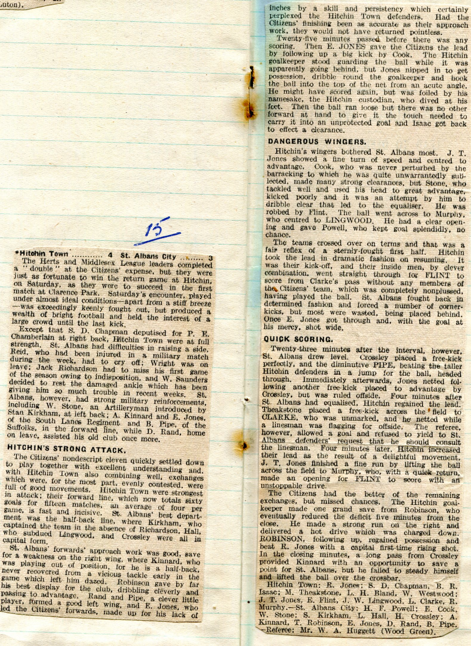 15 Hitchin Town 4 3 SAC 13 Dec 1941